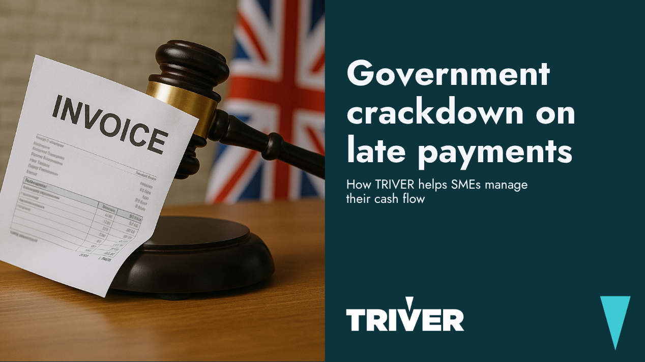 Judge's gavel over an invoice with Union Jack flag, illustrating UK government crackdown on late payments